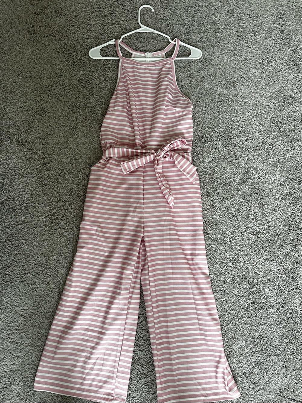 Pink & White Striped Wide Leg Culotte Jumpsuit Belted